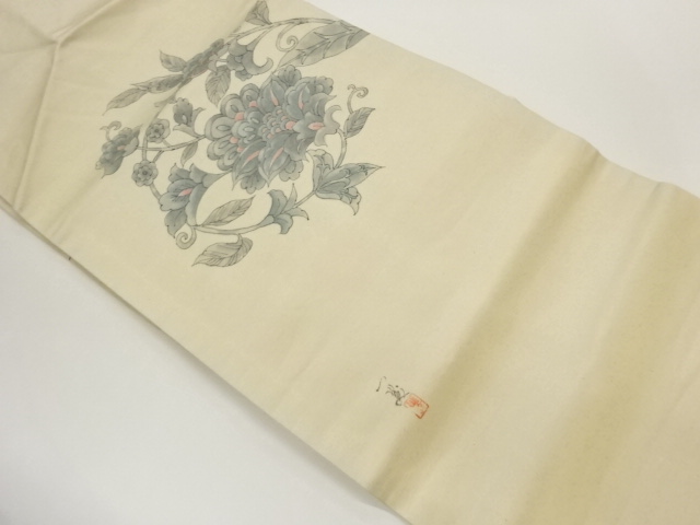 作家物　手描き引箔花唐草模様名古屋帯